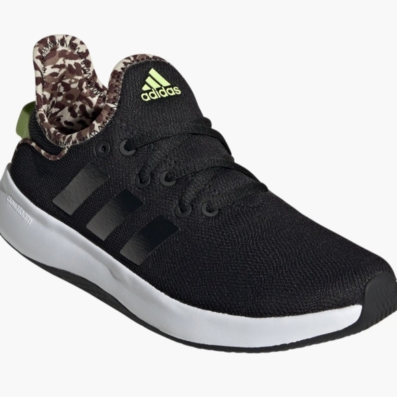 adidas Shoes - Adidas Cloudfoam Pure Black Sneakers Leopard & Neon Green Women’s 10